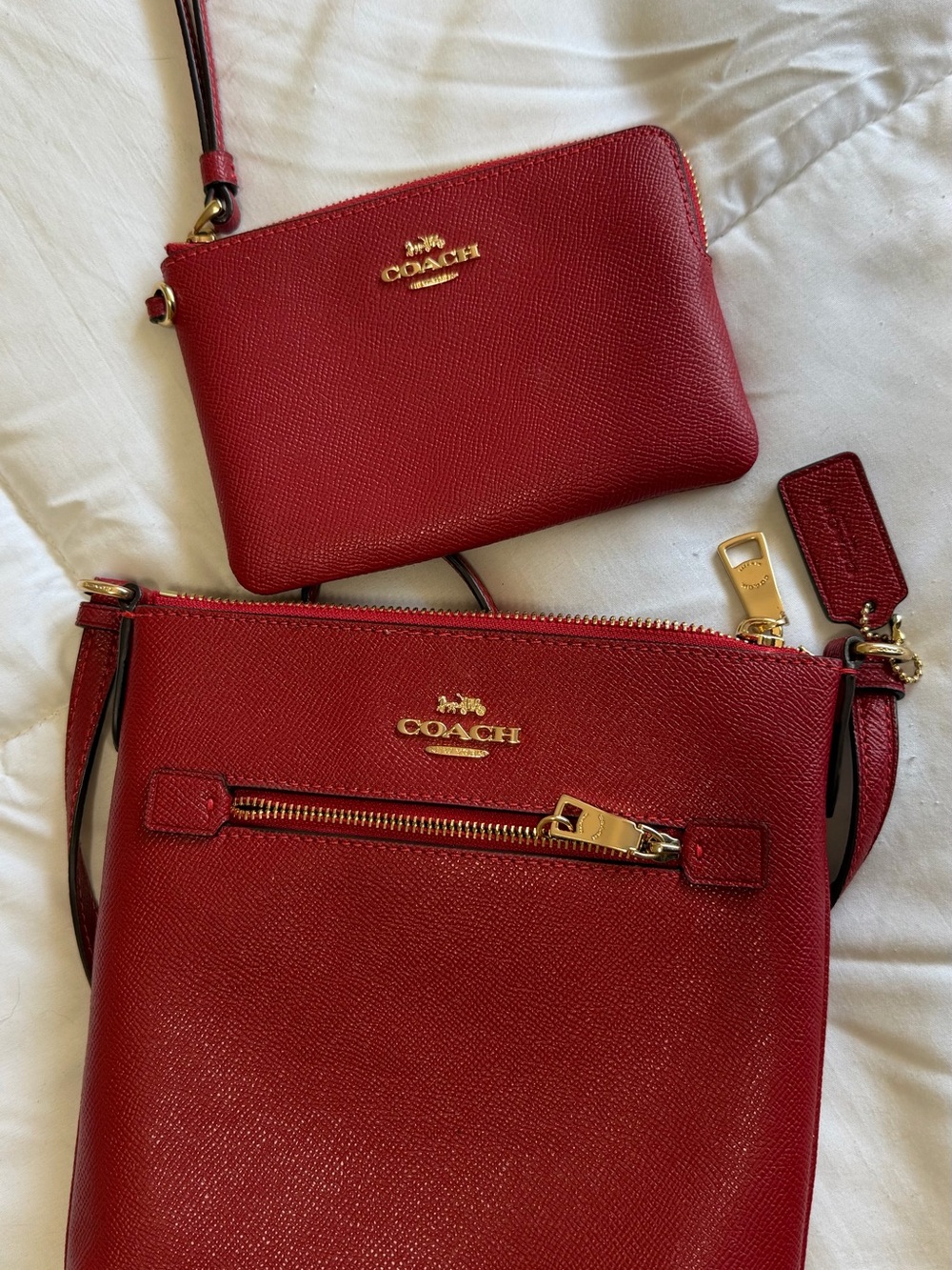 COACH Red Crossbody with Matching Wristlet and Gold Hardware
